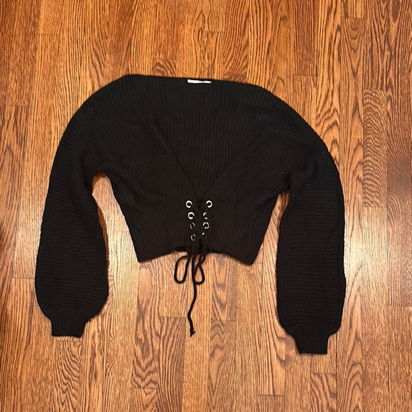 Black Lace-Up Women's Sweater - Picture 1 of 1